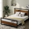 Zinus Suzanne King size Bed frame - Bed 150x200 cm - 18 cm Height - Bamboo and Metal Platform Bed fram with wood slat support - Brown and Black