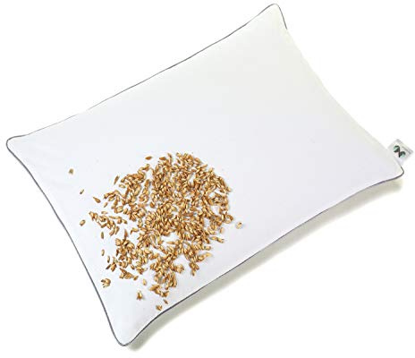 NATURECA Oreiller Épeautre Bio Ferme, Taie Coton, Ergonomique pour la Nuque, Orthopédique Anti-Douleur, Vannure d'Épeautre pour Décontracter les Muscles