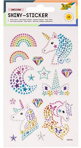 folia 18301 - Shiny Sticker, Unicorn, 15 Sticker, aus bunten Strasssteinen, in verschiedenen Motiven, einfach von der Folie abzuziehen