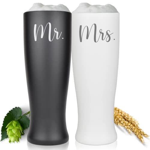 Milu® vaso de cerveza de trigo personalizado con grabado juego de 2 - regalo de San Valentín boda Día del Padre Día de la Madre Navidad regalo de amor cumpleaños mujeres y hombres (MR & MRS)