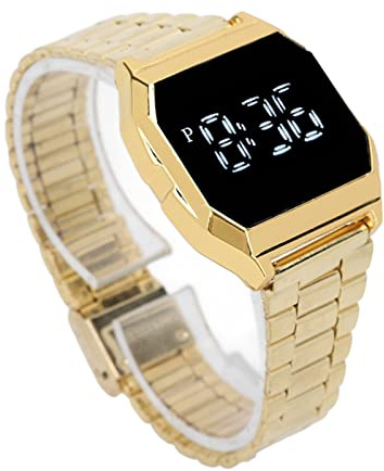 Digitale Sportuhr, Edelstahlarmband, stilvolle Optik, Touchscreen-Uhr, multifunktionale, klare LED-Digitaluhr mit Alarm-Chronographenfunktion und Nachtlichtfunktion für Männer und Frauen(Golden)