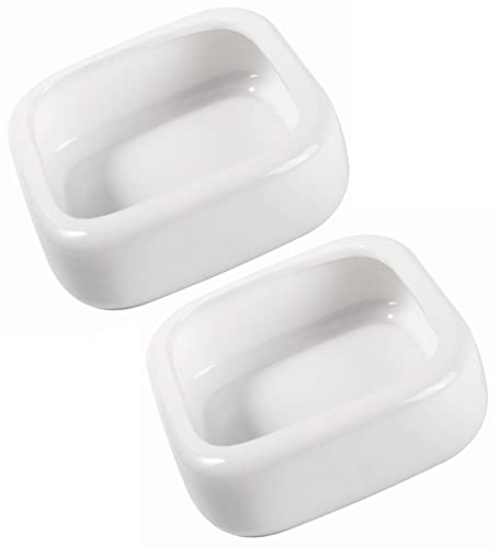 Reptile Food Bowls Ceramic Square Reptile Water Food Dish, Pet Food Bowl for Lizards, Young Bearded Dragons, Small Snakes, Gecko Tortoise Spider (White, Medium-2Pack)