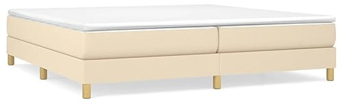 vidaXL Estructura de Cama con Somier, Somier de Matrimonio de Listones, Base de Cama Tapizada, Mueble para Dormitorio Hogar, Tela Color Crema 200x200 cm