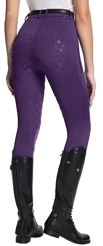 baleaf Womens Horse Riding Pants Equestrian Full Seat Breeches Horseback Tights Silicone Zipped Pocket Purple S