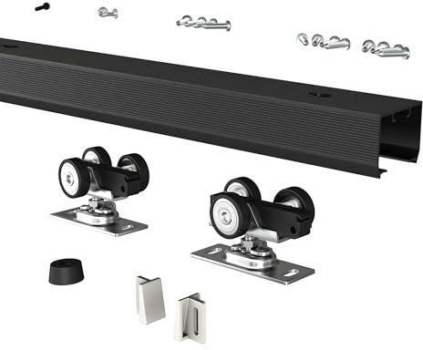 SongYung Pocket Door Hardware and Track Set, 72Inch Sliding Door Aluminium Alloy Box Rail Hardware for Single Wooden Door,Black