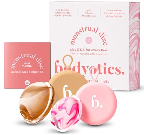 Reusable Menstrual Disc, Wear Up to 12-Hours, Sustainable Period Disc Alternative to Menstrual Cups, Tampons and Pads for Light or Heavy Flows, Leak Proof - Small & Large Sizes (Beige and Light Pink)