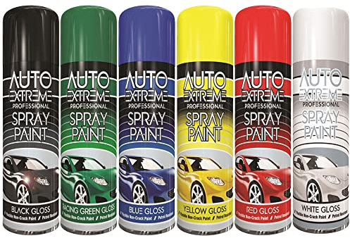 AlezyB - 6 Mix Cans Gloss Finish Auto Extreme spray paint 400ml Multipurpose AerosoL, Quick and Fast Drying and Excellent Coverage for Metal, Wood, Plastic and More - A14