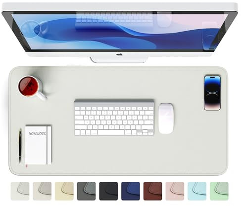 GOMIN Schreibtischunterlage 80x40cm - PU Leder Mauspad Wasserfest & Rutschfest - Laptop Tischunterlage Groß - Leicht zu reinigende Schreibunterlage - Mousepad XXL für Büro und Home-Office - Weiß