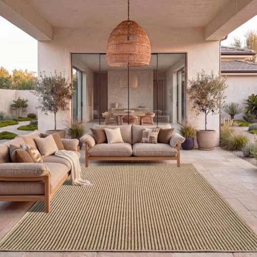 TT Home Utomhusmatta Väderbeständig Trädgård Sovrum Hall Boho Motiv Enfärgad Modern Sisalutseende Naturlig Look, Storlek:200x290 cm
