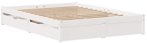 vidaXL Massivholzbett, Holzbett Bett mit Schubladen, Bettgestell Bettrahmen mit Lattenrost, Doppelbett für Schlafzimmer, Weiß 120x200cm Kiefer