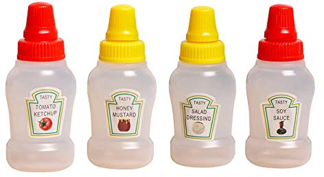 Generisch 4 Stück Mini Quetschflaschen für Soßen, 25ml, Tragbare Behälter für Ketchup und Dressing, Bento Box Zubehör