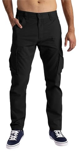 NANAMEEI Mens Cargo Pants Multi-Pocket Utility Trousers,100% Cotton Gym Pants with Elasticated Waist for Running,Hiking,Black,XL
