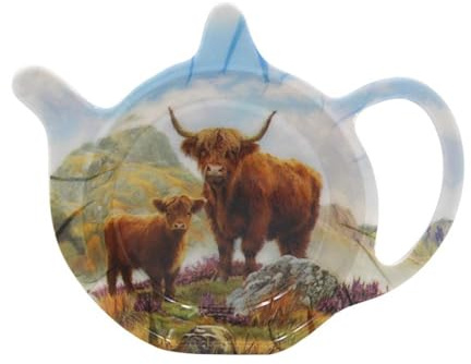 The Leonardo Collection Macneil Studios - Porta-bustine di tè in porcellana con motivo bovini delle Highland Cow, stile rustico, elegante accessorio da cucina