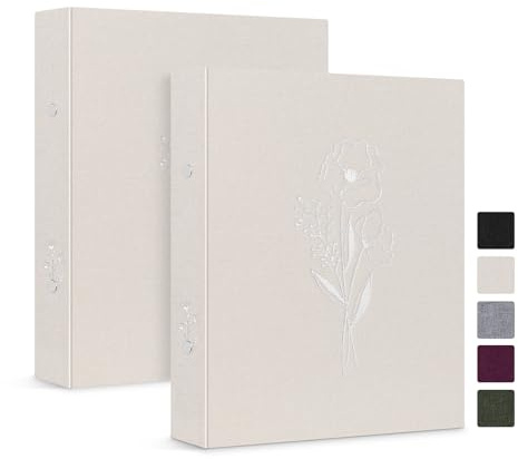 Lanpn Estetisk A5-ringpärm, 2 st inbundna linne, små runda ringar, fotokortpärm, hållare, planerare, passar A5-papper för kontor, skola, tidskriftssamlingar (beige)