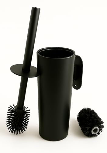 Bravara X Wall - Mounted Black Toilet Brush Set - Fully Removable Holder for Easy Cleaning, Dual Silicone & Bristle Heads, Matte 304 Stainless - Steel, Freestanding Design