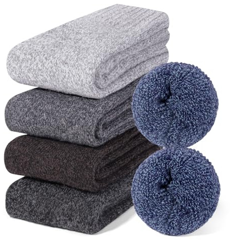 Riqiaqia 5 Pares Calcetines Térmicos de Lana Merino para Hombre, Calcetines Gruesos y Cálidos de Lana Merino para el Frío Invierno, para Botas, Caminar, Trabajo de Negocios