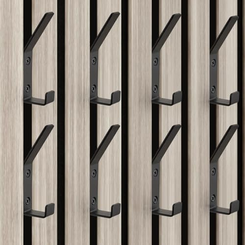 Acoustic Panel Hooks - Pack of 10 Black Hook Rail with Rubber Plugs and Screws Heavy Duty for Bathroom Bedroom Living Room Door
