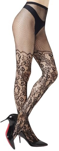 MANZI Patterned Fishnet Tights Women Fancy Floral Net Stockings Halloween Party Fashion,Thigh High Flower