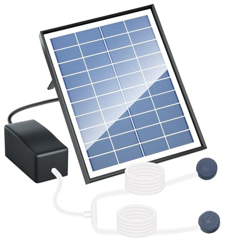 CashMuch Bomba aireadora de estanque de energía solar con panel solar de 6 W y 10 V para estanques de peces al aire libre, fuentes e hidroponía, color negro