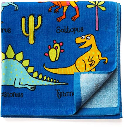 Tyrrell Katz Kids Dinosaur Printed Towel in Blue - Children’s Bath Sheet 100% Soft Cotton Beach Cloth with Rectangular Design - 80 x 140 cm