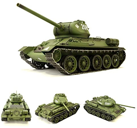 ES-TOYS RC Panzer Ferngesteuert mit Schussfunktion Russischer T-34/85 1:16 Heng Long -Rauch&Sound + 2,4Ghz - Pro Modell - Mit Metallgetriebe, Metallketten und Metallräder - V7.0