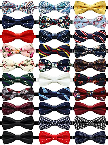 Jecery 30 Pcs Bow Tie for Men Pre Tied Bow with Adjustable Neck Band Formal Bowtie Bulk Tuxedo Wedding Party Celebration Gift(Multicolor,Floral)