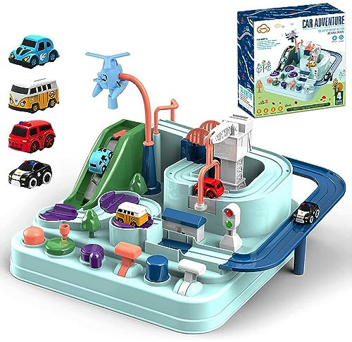 TODARRUN Car Adventure Toy, City Rescue Preschool Educational Toy Vehicle Parent-Child Interactive Racing Kids Toy, Toddler Car Toys for 3 4 5 6 7 8 Year Old Car Track Gifts for Kids