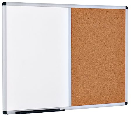 Display Genie Combination of Magnetic Dry Wipe Whiteboard & Corkboard – Aluminium Frame – Wall Mount – Pin-Up & Write Board – Ideal for Offices, Conference Room & Home (600 * 450mm)
