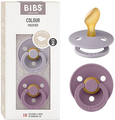 BIBS Colour Anatomical Dummies 2-Pack, BPA Free Dummy Pacifier, Orthodontic Nipple. Natural Rubber Latex, Made in Denmark. 6-18 Months (Pack of 2), Fossil Grey/Mauve
