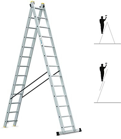 Echelle Transformable 2 Plans StablePro 2x13 marches Aluminium Extensible coulissante, 3 Positions, Hauteur Travail Max 6,55m, Garantie 5 Ans, Hostrom