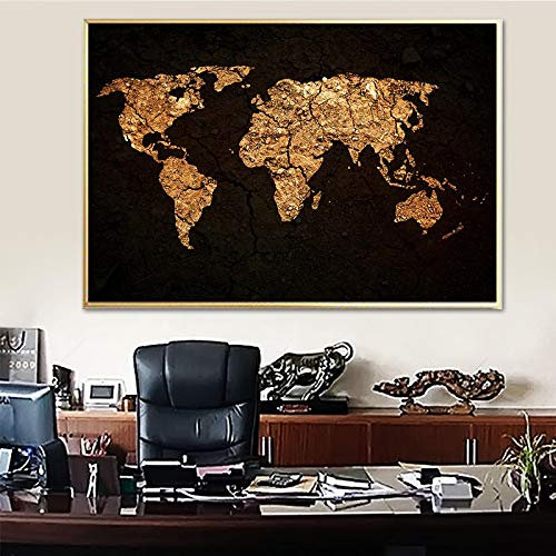 Abstrakt världskarta Dukmålning Klassisk svart världskarta tryck på duk för kontorsrum Bild Väggkonstdekor 70x100cm Ramlös