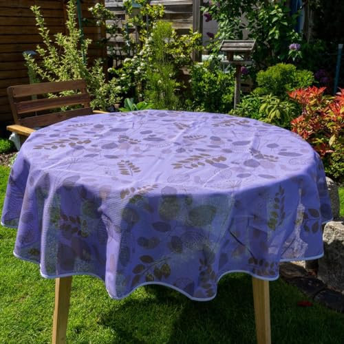 laro Gartentischdecke Wetterfest rutschfest Rund, Muster:Blätter Lila, Größe:Rund Premium 160cm