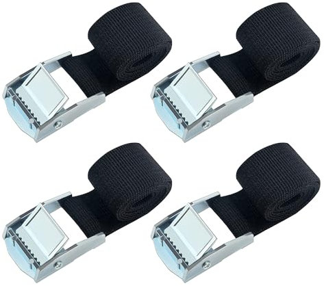 YIXISI 4 Pièces Sangle d'Arrimage, Sangles de Fixation Réglables Cliquet, Set de Sangles Fixes, pour Moto, Voiture, Remorque, Bagages, Cargaison, 50 × 2.5cm, Noir