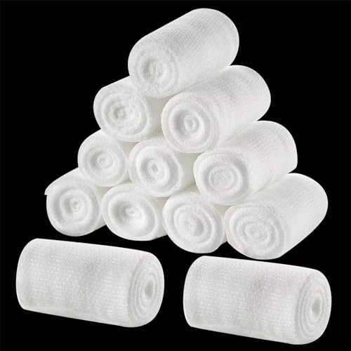 Gauze Bandage Rolls 10cm x 4.5m - Aid Conforming Bandages Soft Roll Stretch Wrap for First Aid Wound Care - 12 Rolls