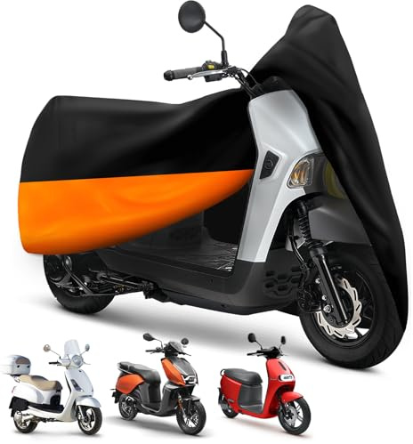 XYZCTEM Moped Cover, Vespa Cover Waterproof Outdoor, for Small Scooter Cover Outdoor Protection Against Water, UV, Wind, Fit for Honda 50CC 60'' to 72 L Motorcycle Cover, Black and Orange