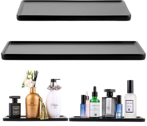 LDHHYH Badezimmer Tablett Schwarz, 2 Größe Badezimmertablett Keramik schwarz, Badezimmer Tablett Rechteckig, Schwarz Keramik Tablett für Badezimmer Arbeitsplatte, Kerzen, Handtuch, Seife