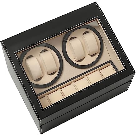 TaNeHaKi Caja de almacenamiento automática para relojes de 4 + 6 relojes, caja automática para relojes automáticos, caja giratoria automática para relojes, Negro