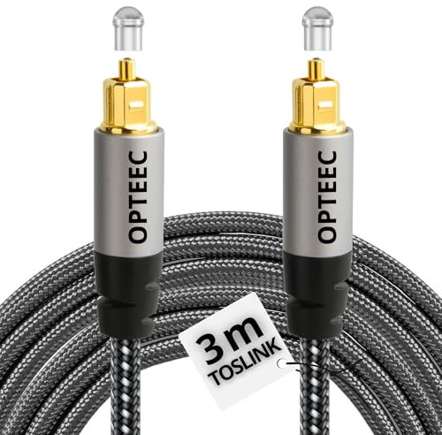 opteec® - Câble Optique Audio - 3M - Câble Optique Audio Toslink pour HOME CINEMA, BARRE DE SON, TV, SAMSUNG, BOSE, LG, SONY, SONOS, PS4, XBOX - Nylon Tressé Renforcé - Connecteur Plaqué Or (3M)