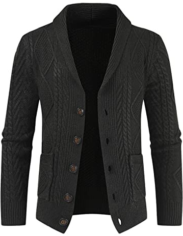 Maglione da uomo lavorato a maglia | Giacca in maglia grossa | Maglione a maniche lunghe con colletto a scialle | Maglione pesante in maglia a trecce | Cappotto casual con bottoni | Maglione invernale