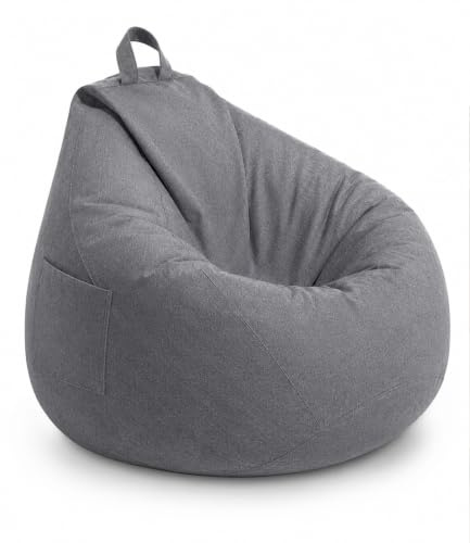 Highdi Poltrona Sacco Adulti 90 x 110 cm - Senza Imbottitura, Cotone e Lino Pouf Sacco, Grigio Bean Bag Chair per Soggiorno/Camera/Gaming