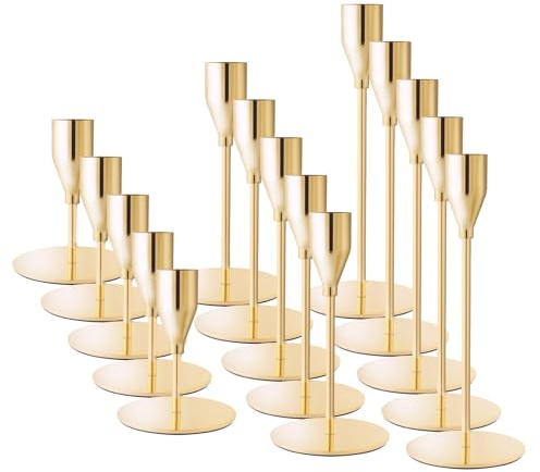 ECHFSM Gold Candlestick Holders, Metal Taper Candle Holders, Bulk Set of 15