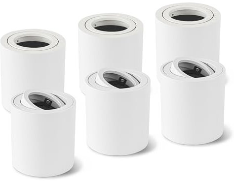 Gleonlux Spots de Plafond GU10 orientable Blanc 6 Pcs, Spot en Saillie 230V Cadre avec GU10 douille LED éclairage plat aluminium rond Ceiling Downlight, Plafonnier salle de bain