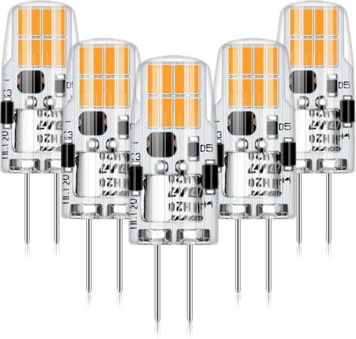 AGOTD G4 LED 12V, 2W G4 LED 2700K warmweiss Leuchtmittel Ersetzt für 20W Halogenlampen, 200LM 12V AC/DC LED Birnen, Nicht Dimmbar Stiftsockellampe Glühbirnen, 5er Pack