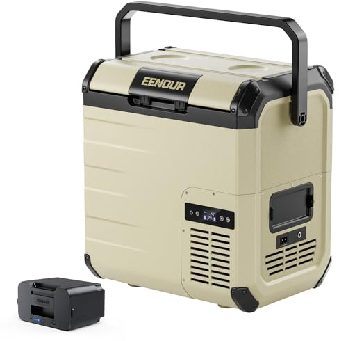 EENOUR Refrigerador portátil D18 de 12 voltios para automóvil, con batería extraíble de 19 cuartos de galón/18 litros, batería solar y refrigerador, -4 ~ 10 ℃, 12/24 V CC, 110 ~ 240 V CA, refrigerador