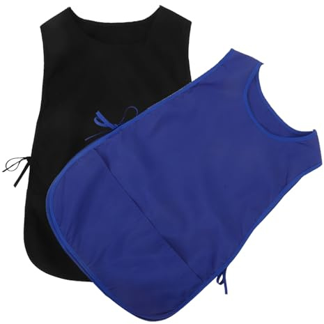 BESPORTBLE Lot de 2 Tabliers de Travail pour Adultes avec Poches Imperméables à L'Huile en Polyester Résistant Taille Réglable Couleurs Bleu et Noir Cuisine Coiffure Nettoyage et