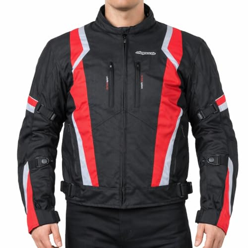 RKsports 1509 WATERPROOF MOTORCYCLE MOTORBIKE JACKET BLACK CE ARMORS (Small/Chest 38, Red)