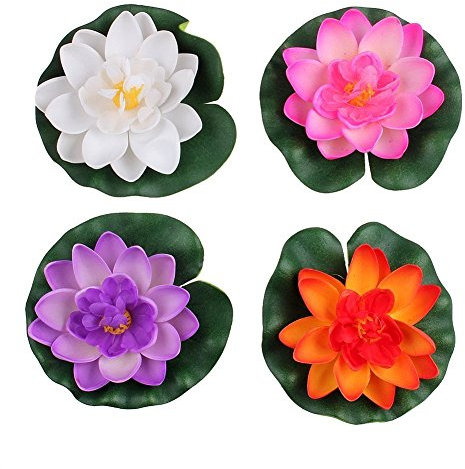 FSSTUD 4 STK Wasserlilie Schwimmend Lotusblüte Seerose Seerosen Pflanzen Künstliche Blumen Deko Teich 10cm
