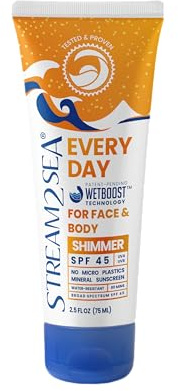 SPF 45 Every Day Shimmer Mineral Sunscreen | 75 ml Biodegradable, Paraben Free & Reef Safe Sunscreen | Non-Greasy, Lightweight & Shimmer Mineral Protection Against UVA & UVB for Face & Body