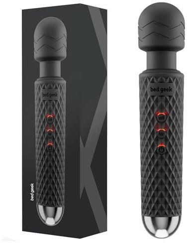 bed geek Massagestab, Wand Massager für Muskelentspannung, kabelloses Handmassagegerät mit Memory-Funktion, Stab-Massager aus Silikon, Massagegrät für Frauen, 20 Vibrationsmodi und 8 Geschwindigkeiten