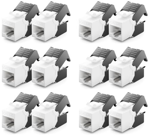 deleyCON 12x CAT6a Keystone Jack Modulo RJ45 - Presa RJ45 a Plastica LSA Assemblaggio a Scatto Cavo Grezzo CAT 500Mhz 10GBit/s